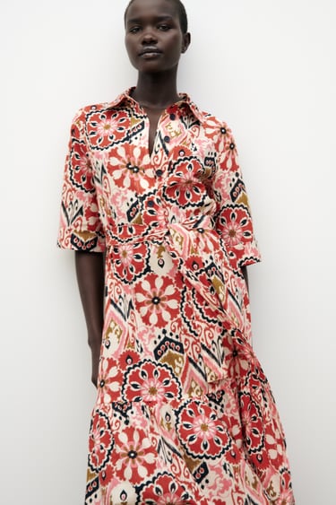 Image 0 of BELTED PRINTED DRESS from Zara