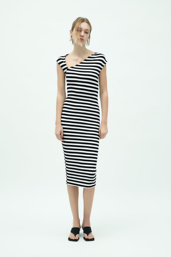 자라 원피스 Zara ASYMMETRIC NECK DRESS,striped