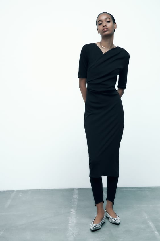 자라 원피스 Zara SIDE DRAPED DRESS,Black