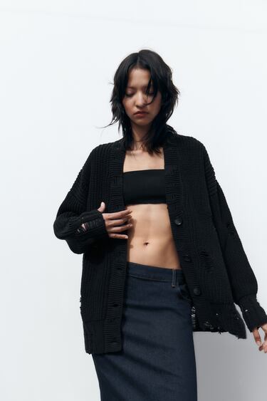 Image 0 of OVERSIZE RIPPED KNIT CARDIGAN from Zara