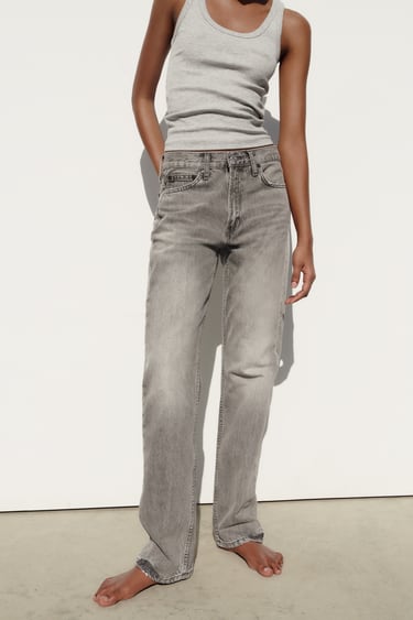 Image 0 of STRAIGHT-LEG MID-RISE TRF JEANS from Zara