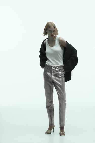 Image 0 of ZW THE METALLIC SLIM FIT JEANS from Zara