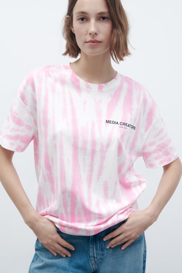Image 0 of TIE DYE T-SHIRT WITH TEXT from Zara