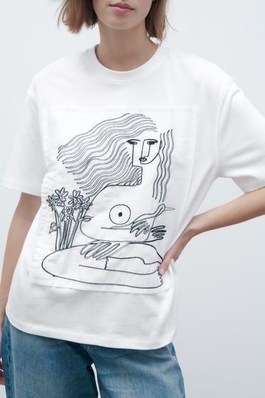 Image 0 of DINA RAZIN EMBROIDERED T-SHIRT from Zara