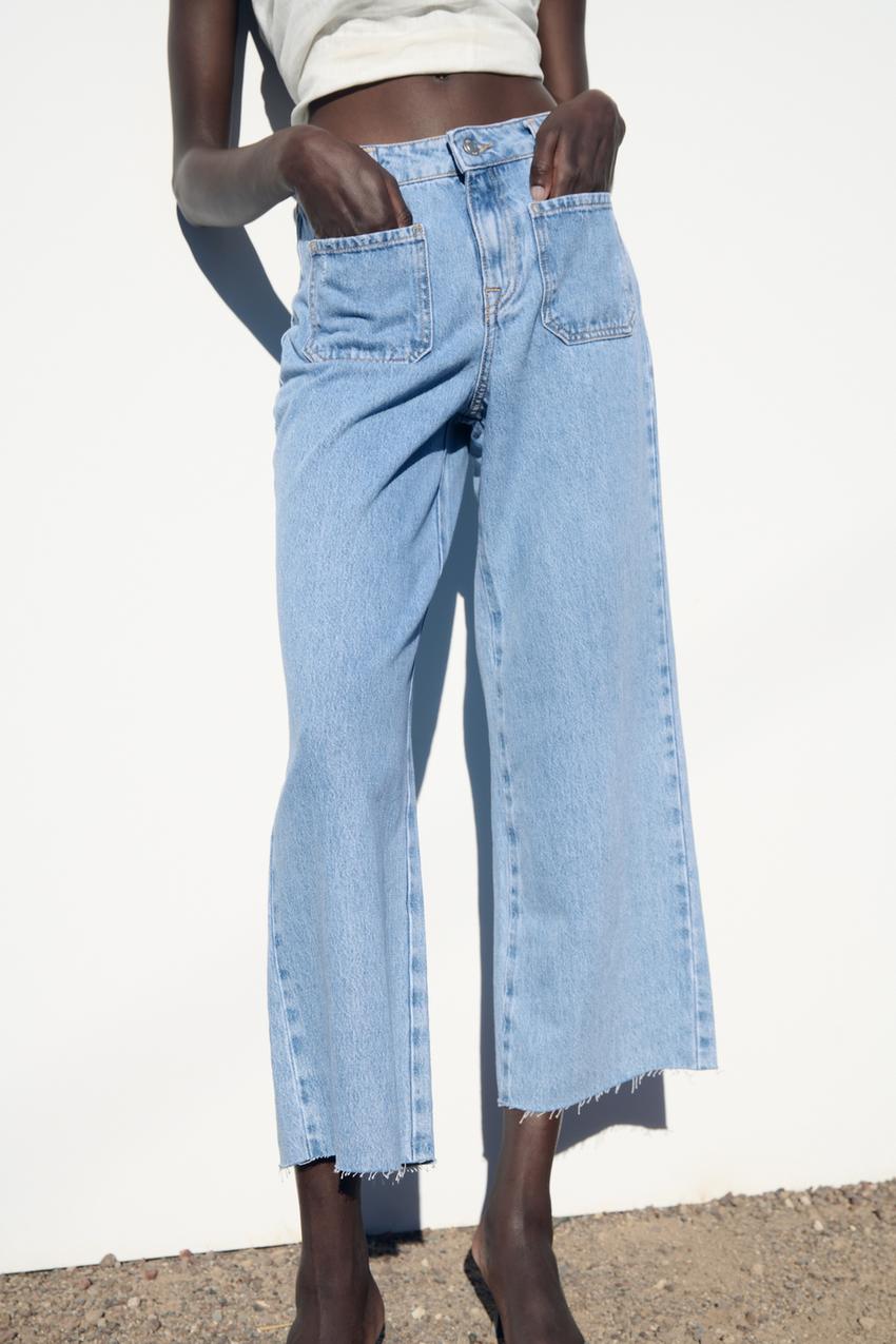 Hi rise wide leg cropped jeans zara Clearance