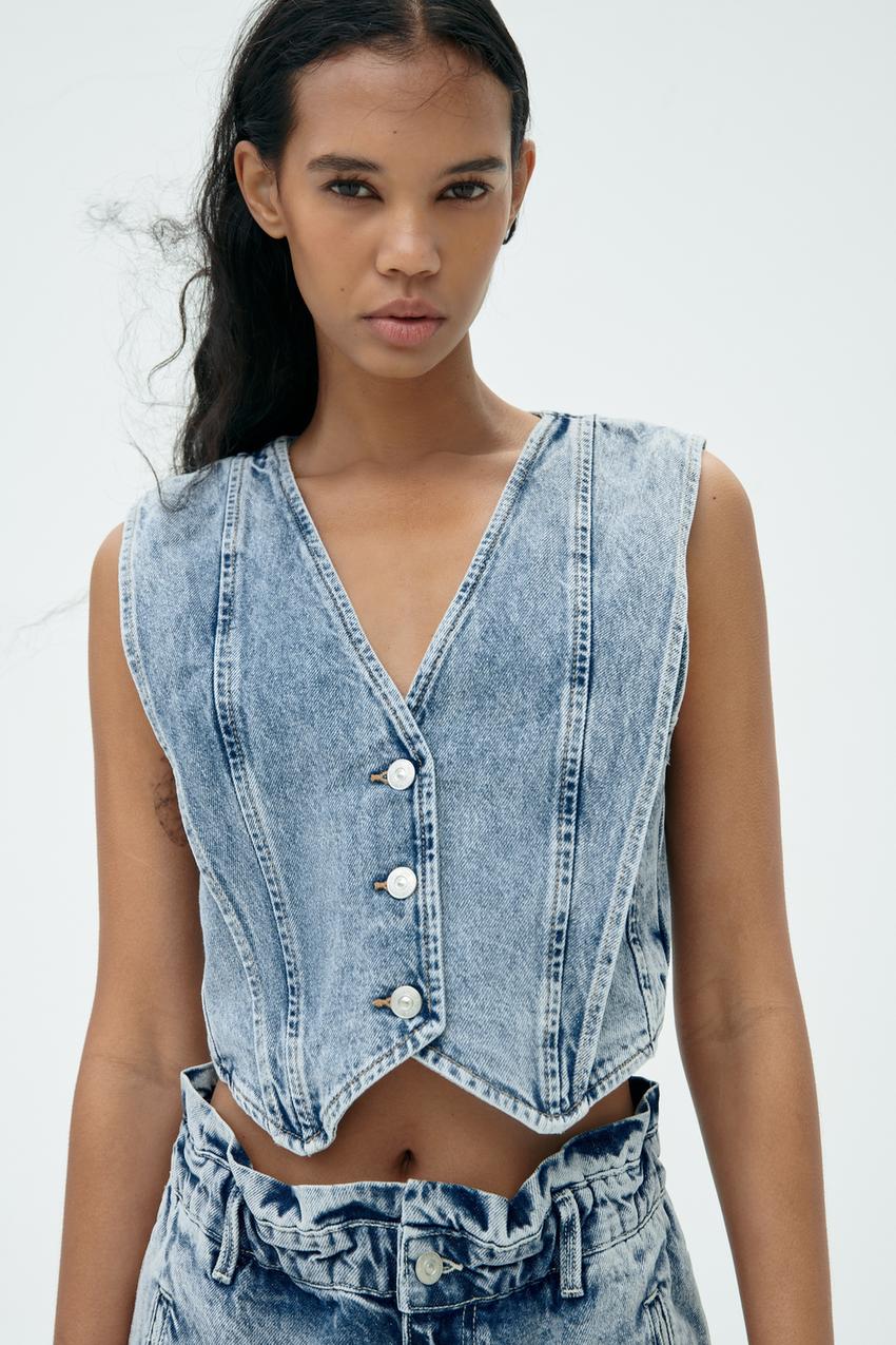Zara denim vest women Clearance