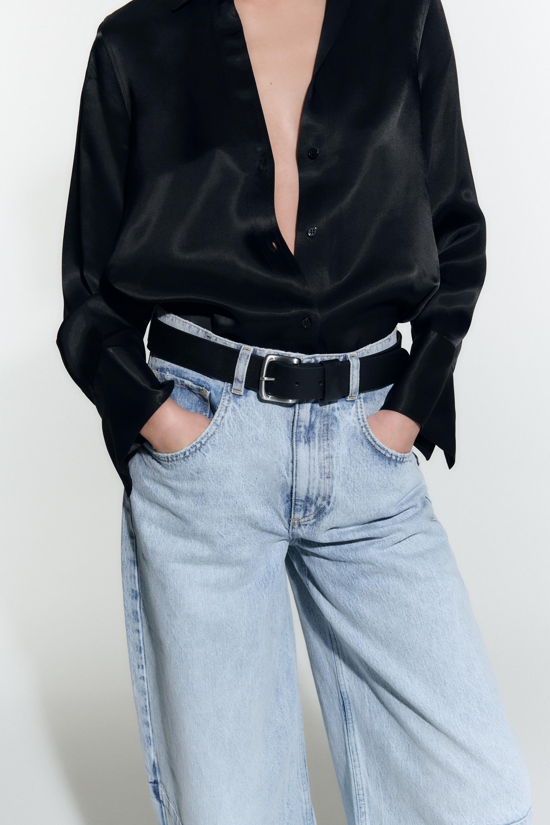 ZW WIDE-LEG MID-RISE バルーンデニムパンツ - ライトブルー | ZARA