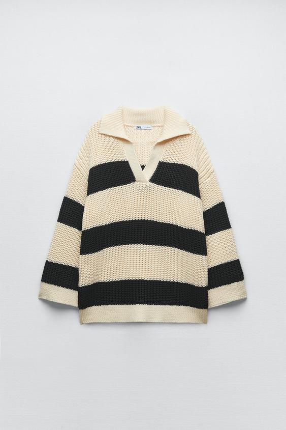 Εικόνα 6 του ΠΛΕΚΤΗ ΜΠΛΟΥΖΑ OVERSIZED ΜΕ ΡΙΓΕΣ από Zara