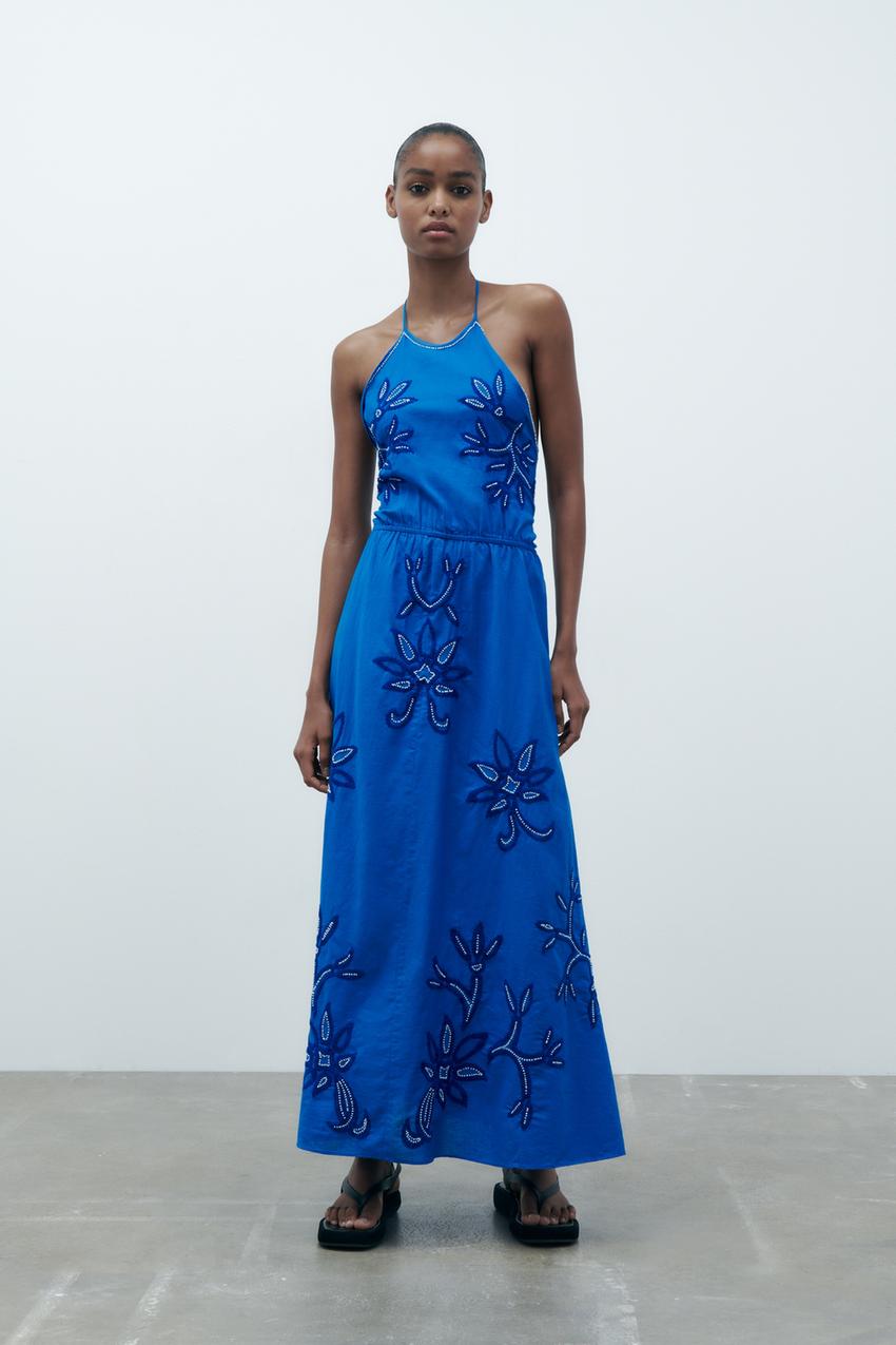 Zara embroidered blue dress Clearance