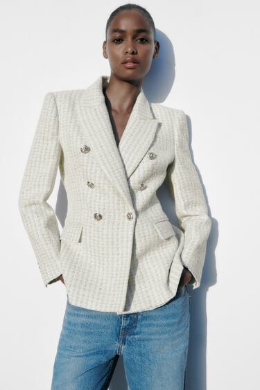 Image 0 of DOUBLE BREASTED TEXTURED WEAVE JACKET from Zara