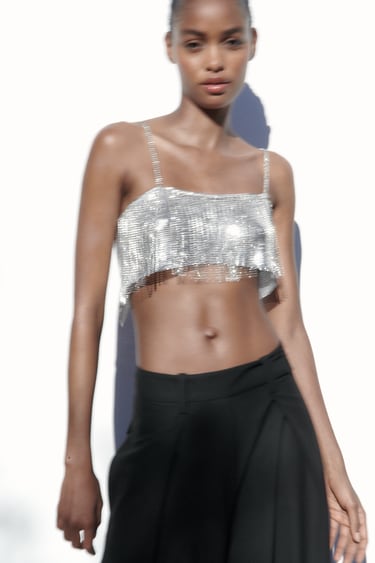 Image 0 of CROP TOP WITH FRINGING AND RHINESTONES from Zara