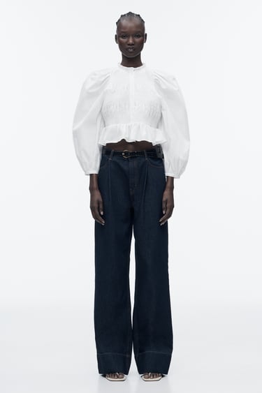 Image 0 of POPLIN BLOUSE WITH ELASTIC TRIMS from Zara