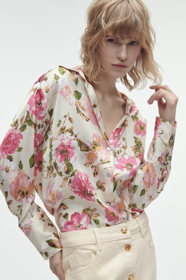 Image 0 of SATIN EFFECT FLORAL SHIRT from Zara