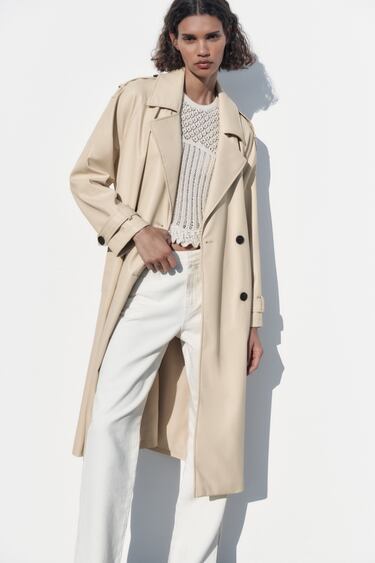 Image 0 of FAUX LEATHER LONGLINE TRENCH from Zara