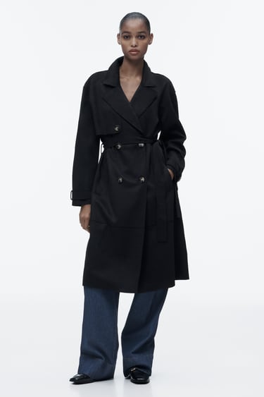 Image 0 of LONG FAUX SUEDE TRENCH from Zara