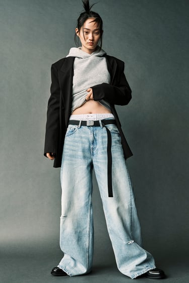 Image 0 of HIGH-RISE RIPPED WIDE-LEG TRF JEANS from Zara