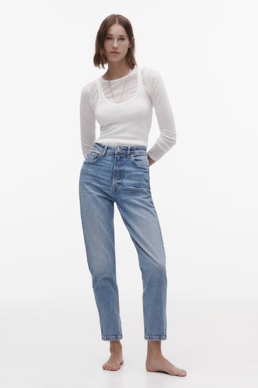Image 0 of HIGH-RISE COMFORT FIT TRF MOM JEANS from Zara