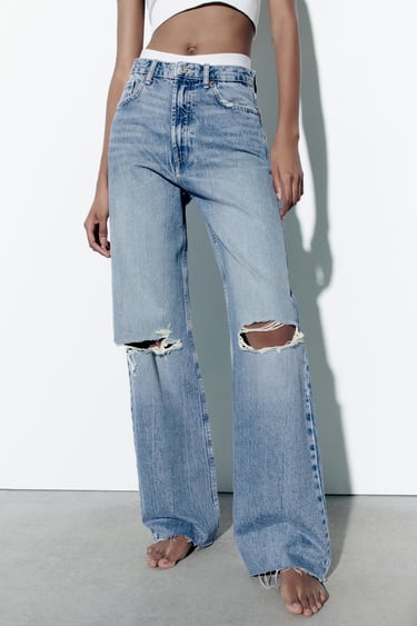 HIGH-RISE RIPPED WIDE-LEG TRF JEANS