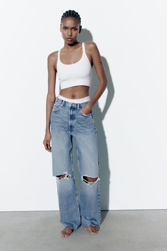 TRF HIGH RISE WIDE LEG RIPPED JEANS