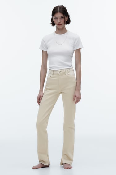 Image 0 of HIGH-RISE SLIM FIT SPLIT TRF JEANS from Zara
