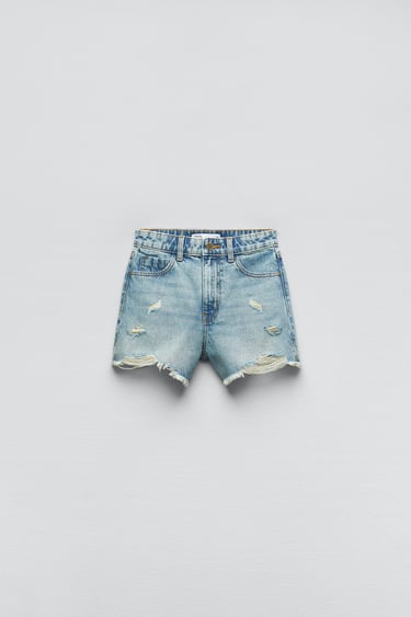 Image 0 of RIPPED HIGH RISE DENIM SHORTS from Zara