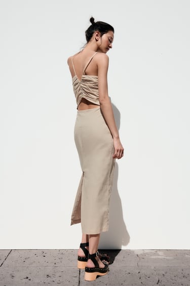 Image 0 of LINEN BLEND DRAPED DRESS from Zara