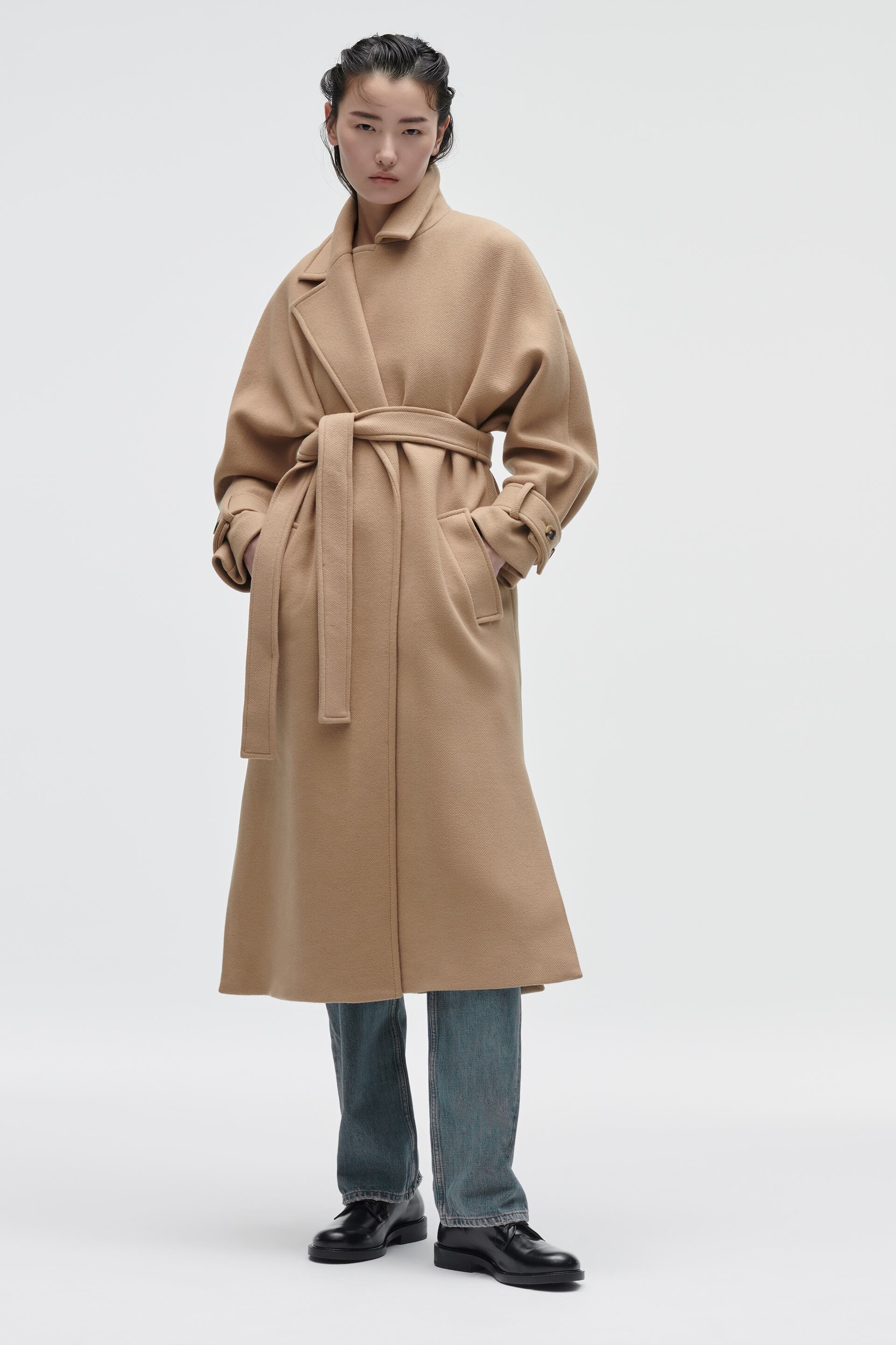 Wool Blend Belted Coat - Camel | Zara United Kingdom
