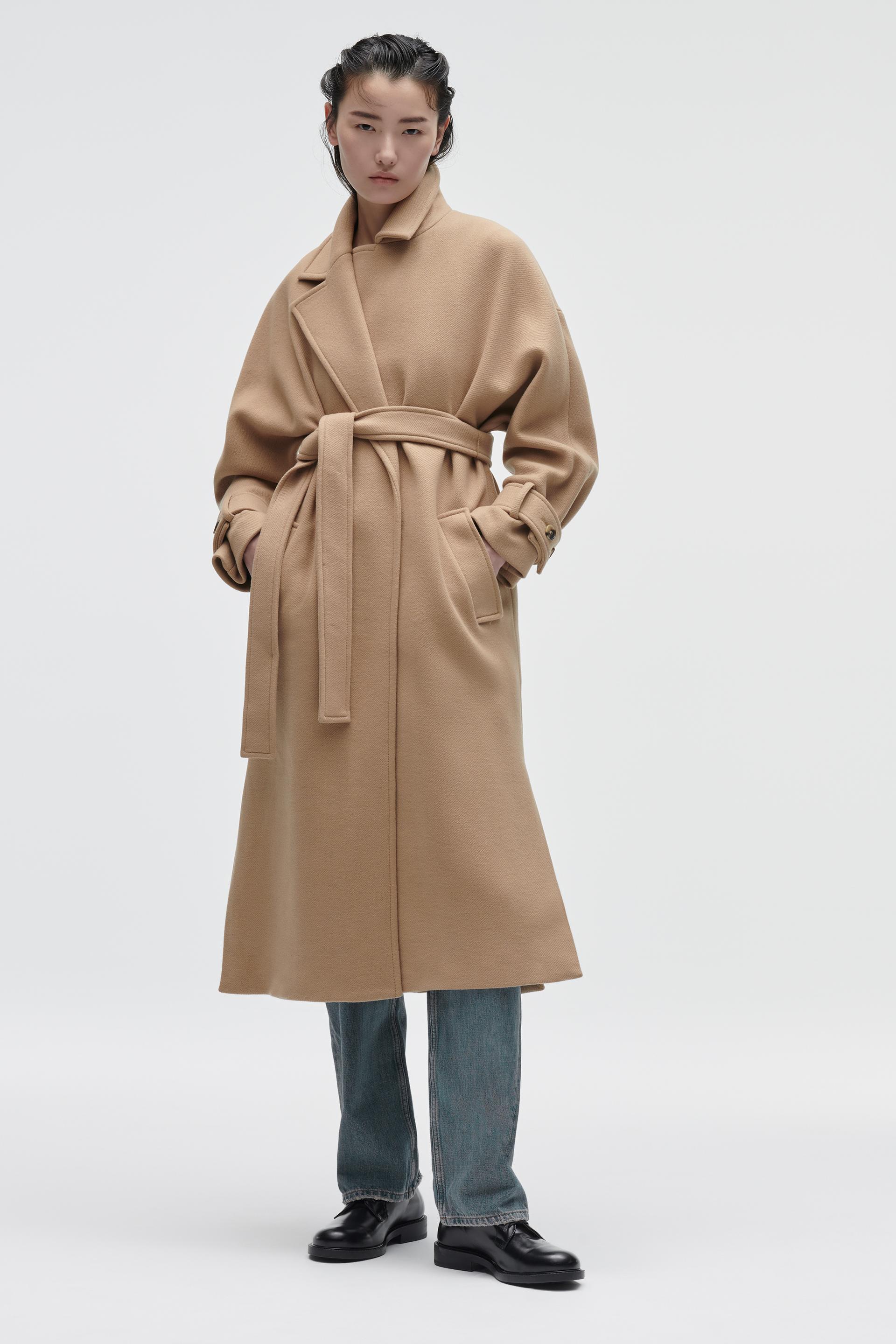 Wool blend belted coat zara Clearance