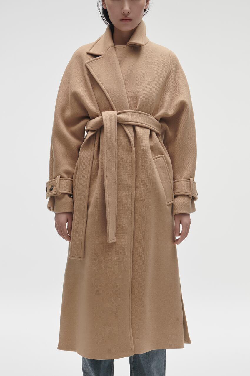 Wool Blend Belted Coat - Camel | Zara Turkey