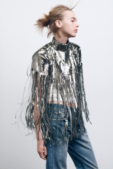 Image 0 of FRINGED SEQUIN CAPE from Zara