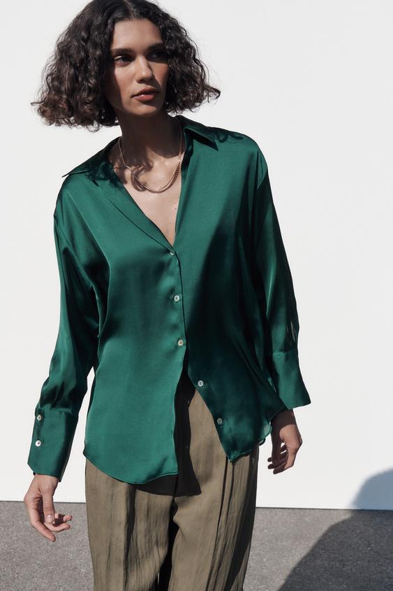 Camicia Satinata Zara Camicia Seta Verde Camicia Satin Zara Sales