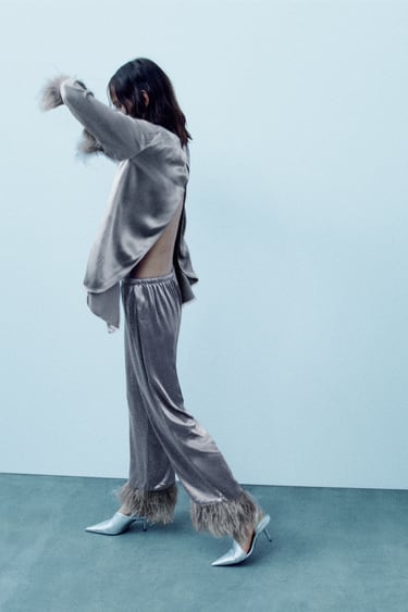 Image 0 of SATIN TROUSERS WITH FEATHERS from Zara