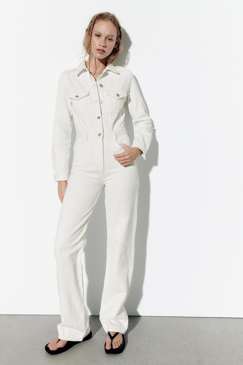 Zara white denim jumpsuit Clearance