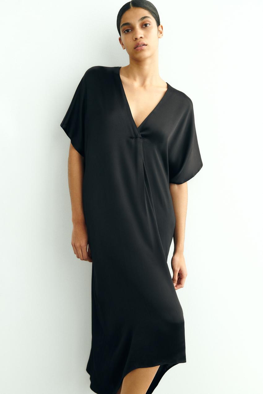 SATIN TUNIC DRESS - Black | ZARA India