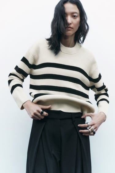 Image 0 of STRIPED COTTON KNIT SWEATER from Zara