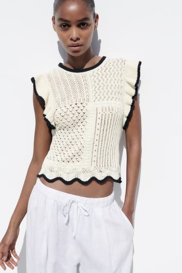 Image 0 of POINTELLE RUFFLED KNIT TOP from Zara