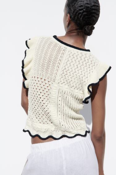Image 0 of POINTELLE RUFFLED KNIT TOP from Zara