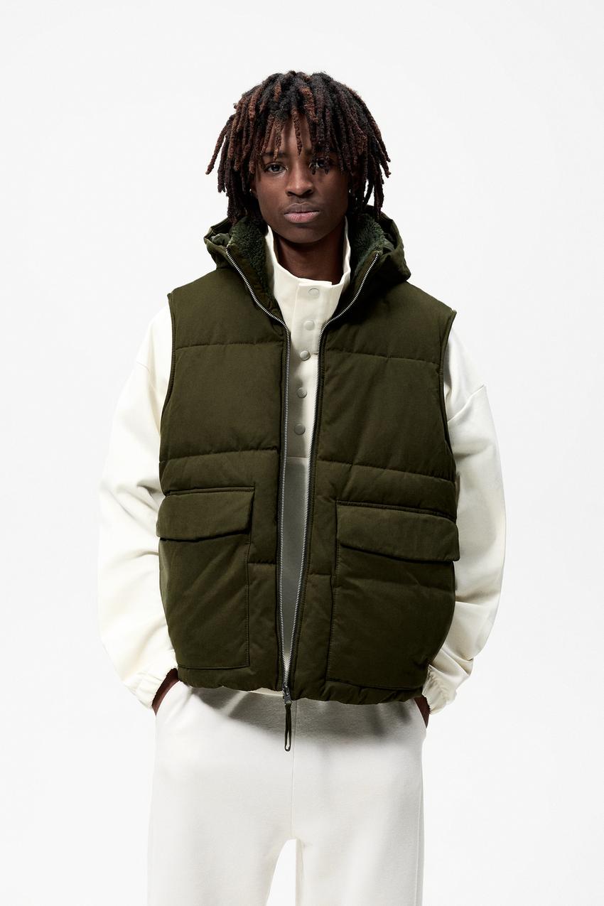 Zara khaki puffer gilet Clearance