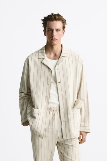 Image 0 of COTTON - LINEN STRIPED SHIRT from Zara