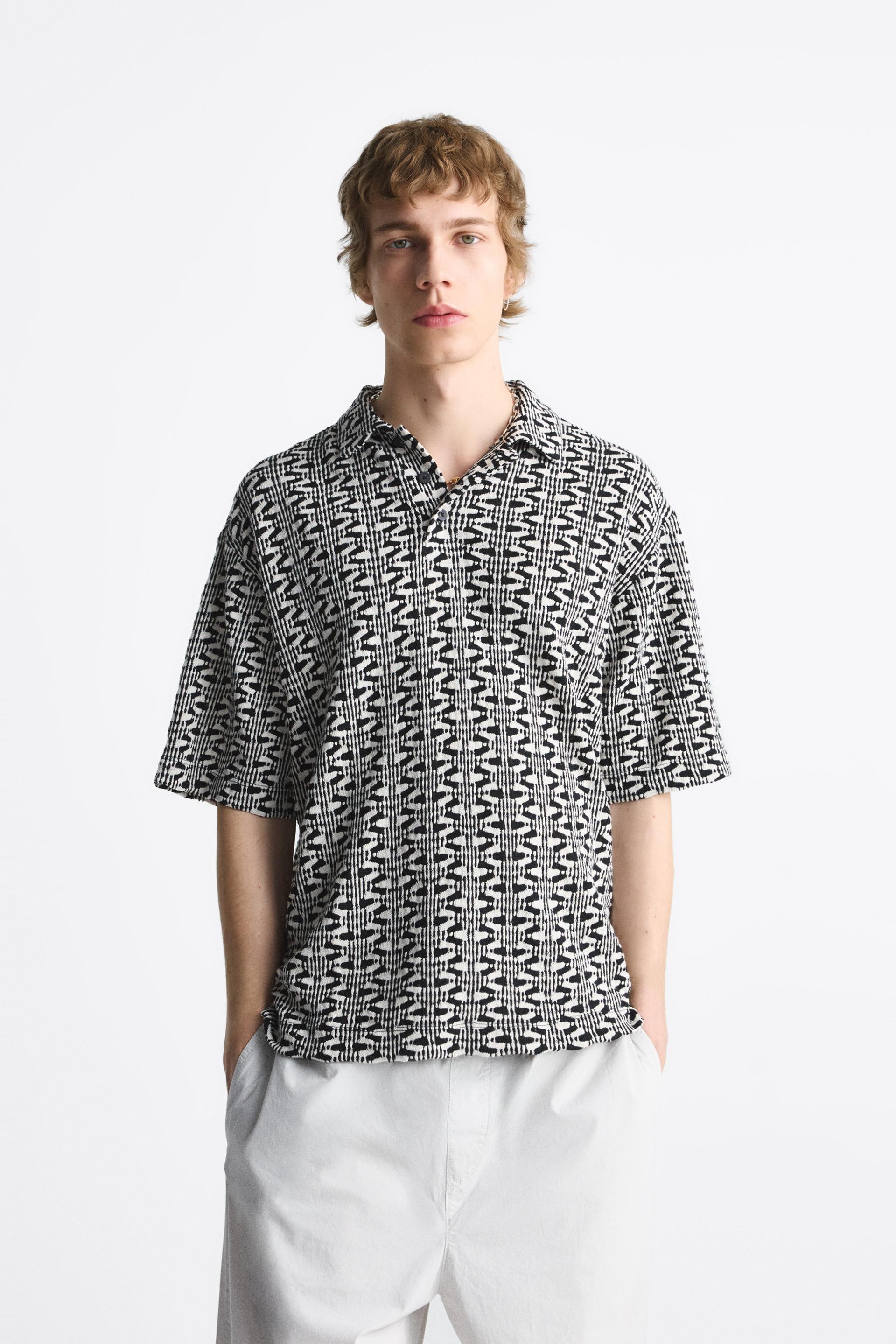 GEOMETRIC KNIT JACQUARD POLO SWEATER - Ecru | ZARA Canada