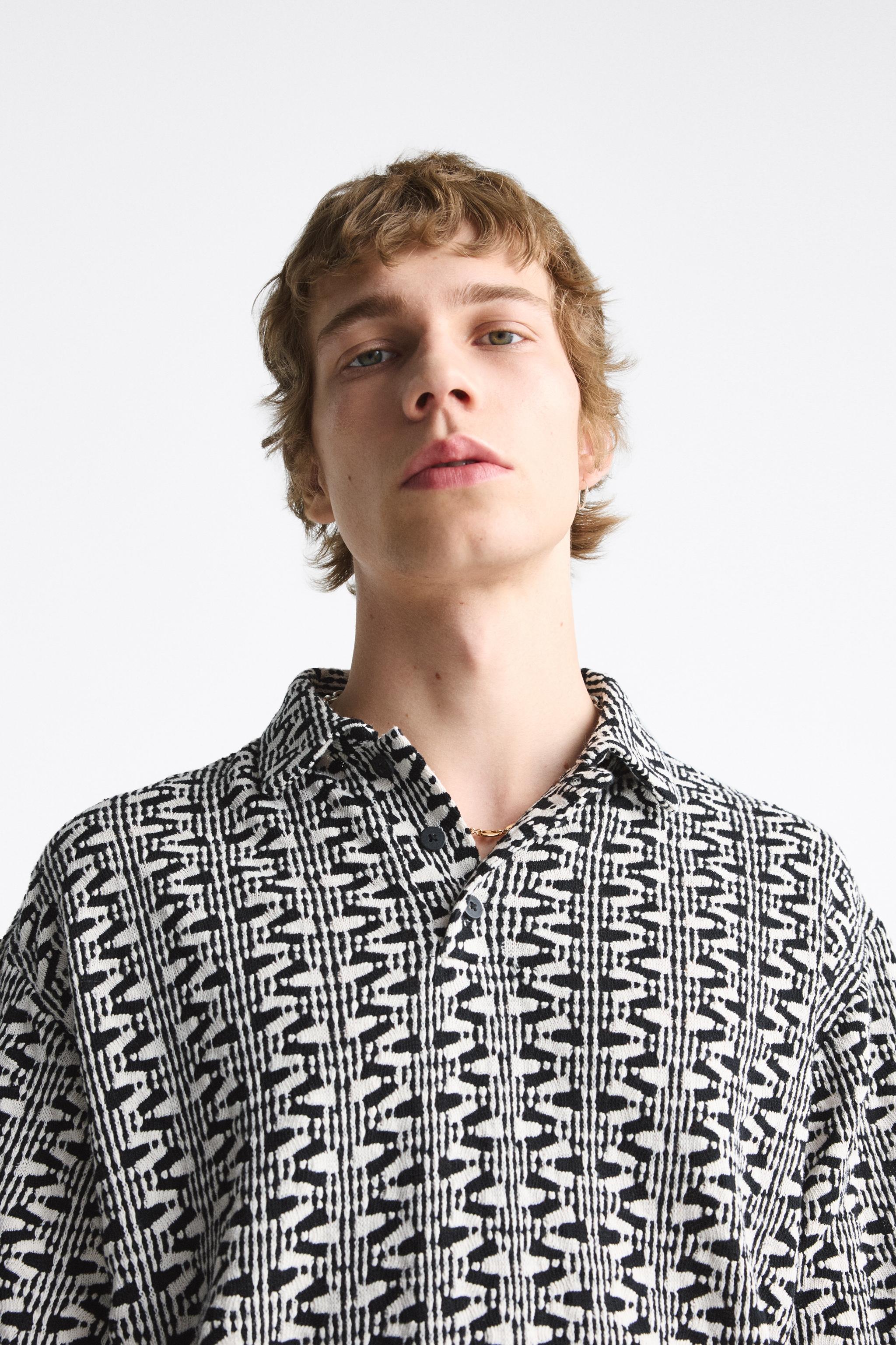Zara GEOMETRIC KNIT JACQUARD POLO SWEATER | Yorkdale Mall
