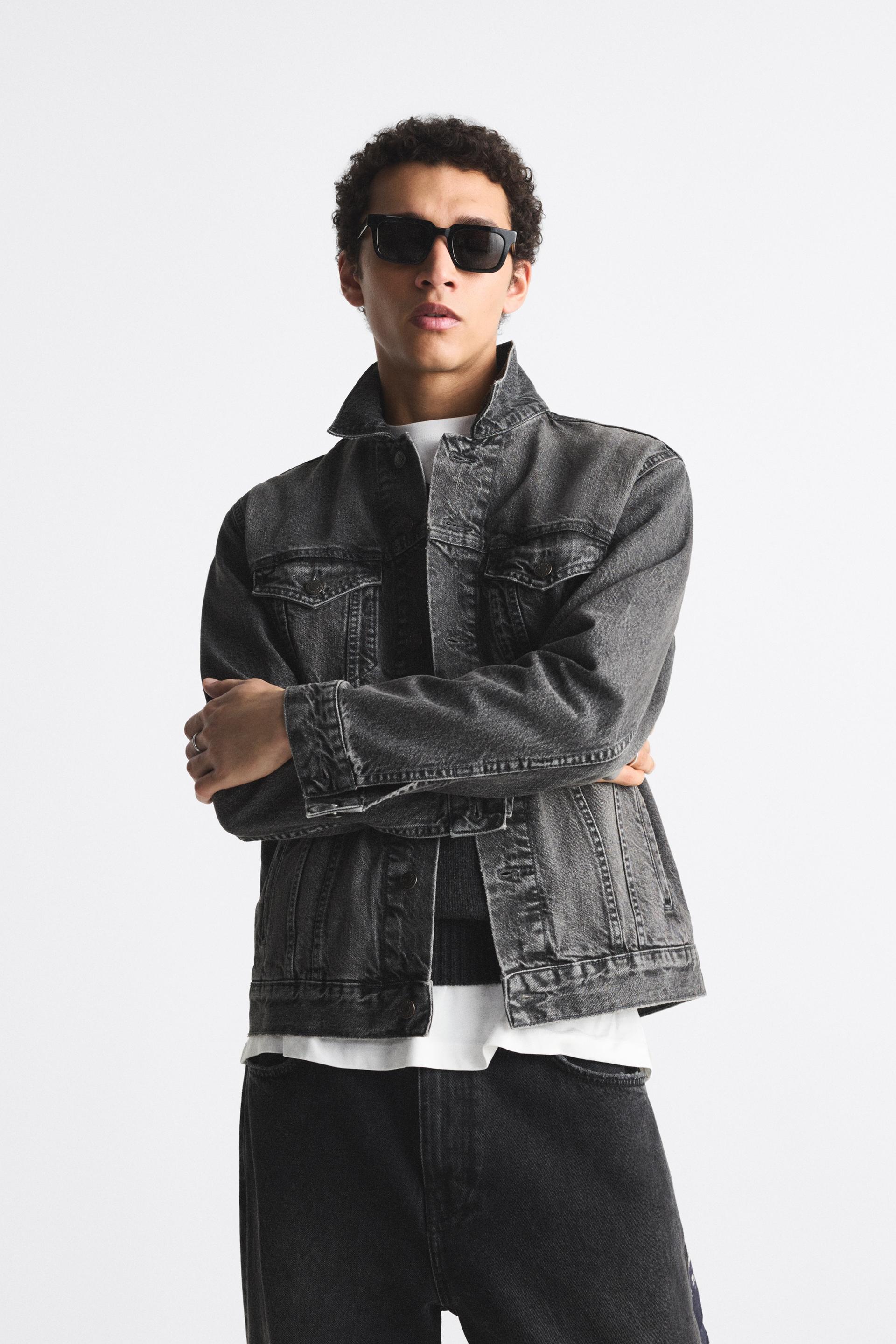 Mens black denim jacket zara Outlet