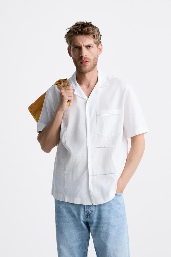 LINEN - COTTON LACE TRIM SHIRT