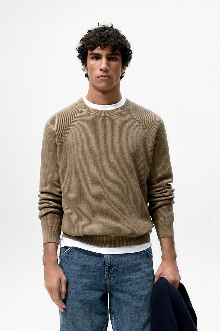 Zara men's purl knit sweater clearance