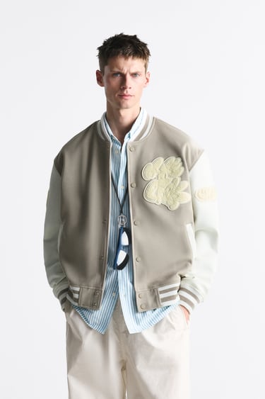 Image 0 of CONTRAST BOMBER JACKET WITH PATCH from Zara
