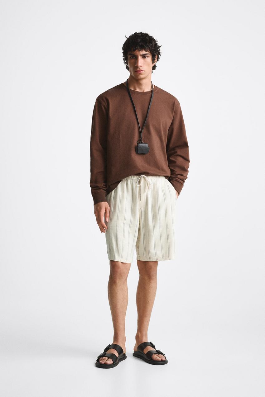 Zara linen shorts men Clearance