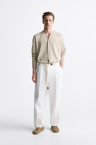 Image 0 of LINEN - COTTON TROUSERS WITH BELT from Zara