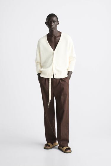 Image 0 of LINEN - COTTON TROUSERS WITH BELT from Zara