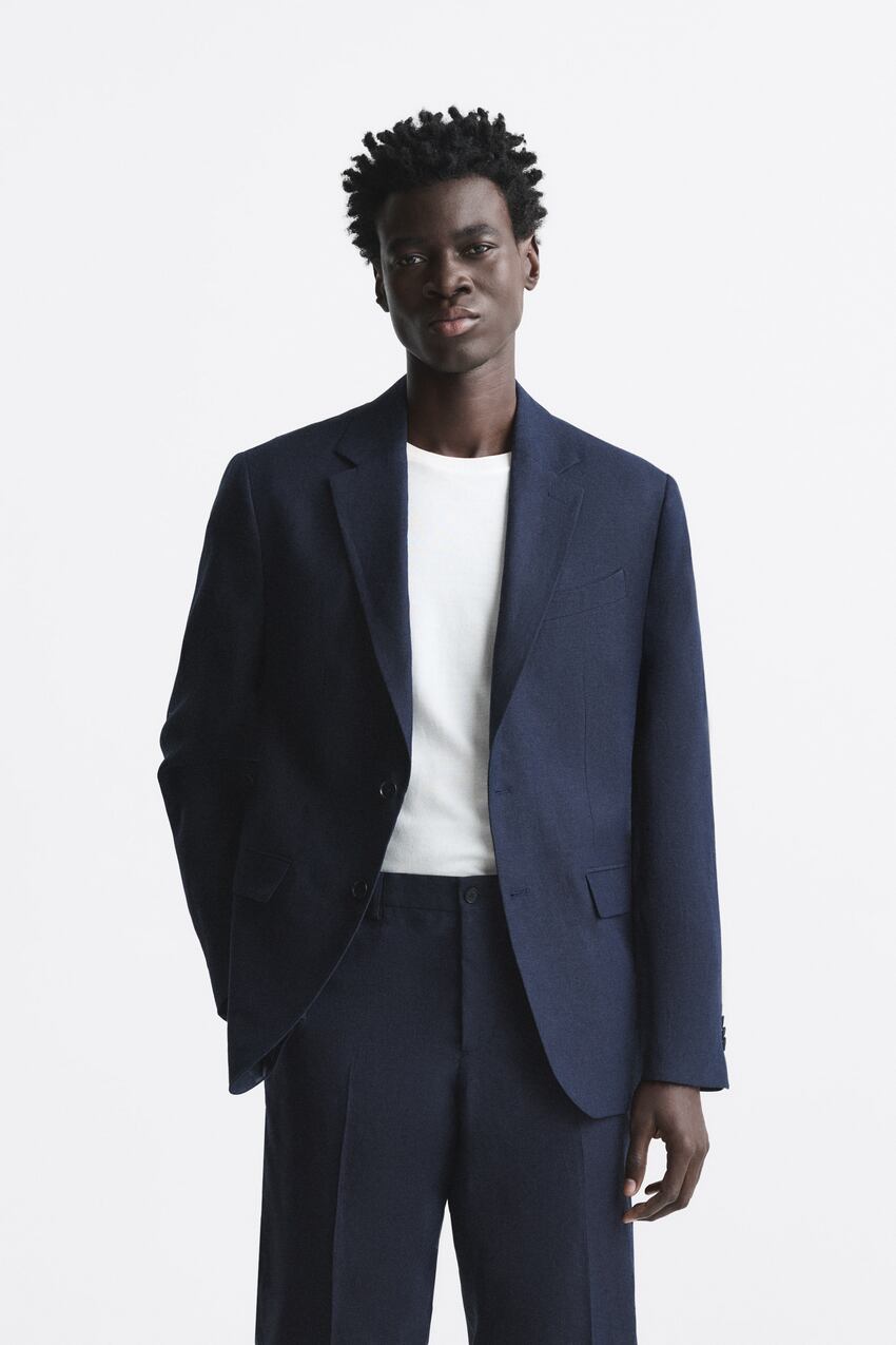 Linen Suit Blazer - Blue | Zara Turkey
