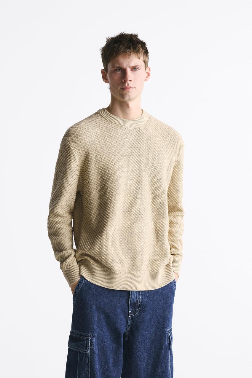 Zara mens cream jumper Clearance